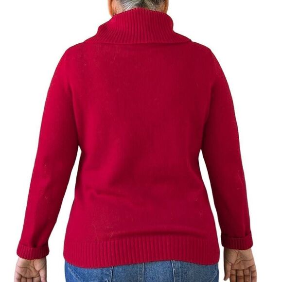 Talbot Velvet Red White Christmas Tree Oversized Turtle Cowl Neck Sweater Size L - Picture 4 of 6